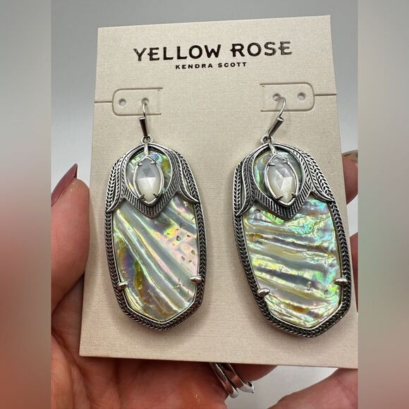 NWT Kendra Scott Vintage-Style Darby Silver Drop Earrings in Iridescent Abalone! - Picture 4 of 11